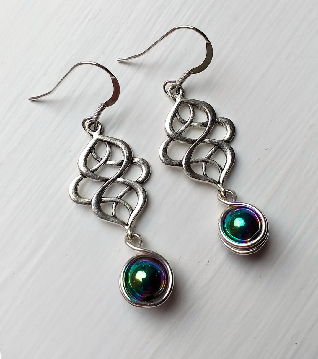 Earrings - Celtic Knot with Hematite Gemstone