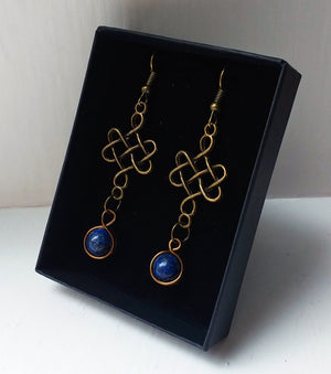 Earrings - Bronze and Lapis Lazuli Celtic Cross Pendant