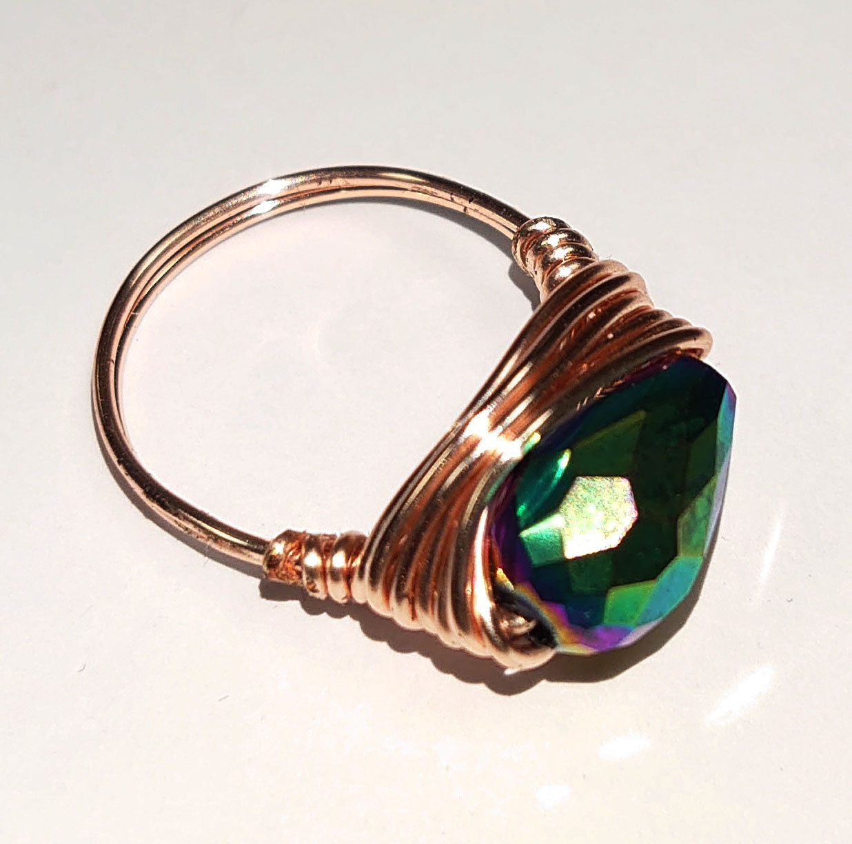 Ring - Glass crystal with hand turned Copper