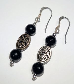 Earrings - Carved Filigree Black Onyx