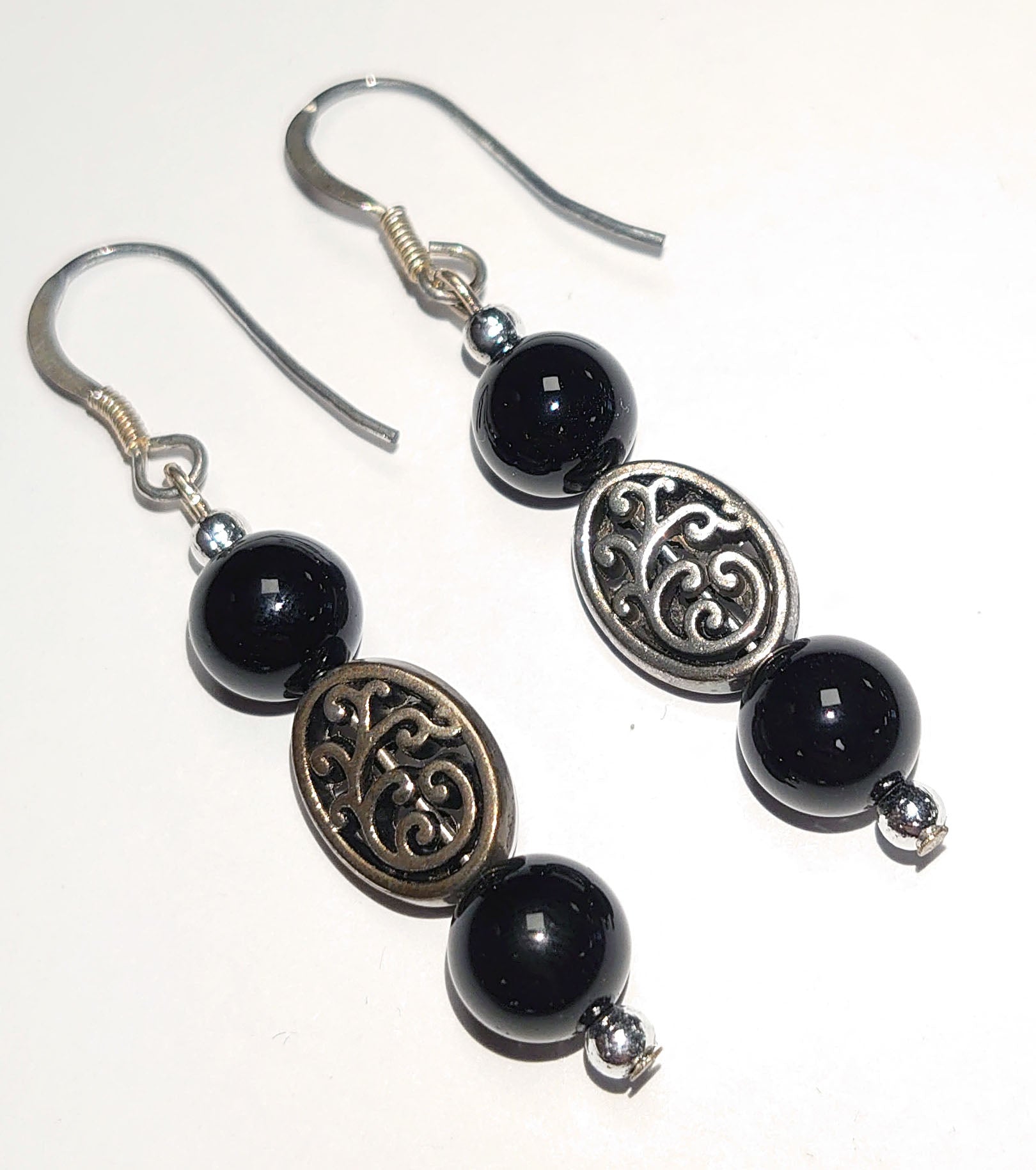 Earrings - Carved Filigree Black Onyx