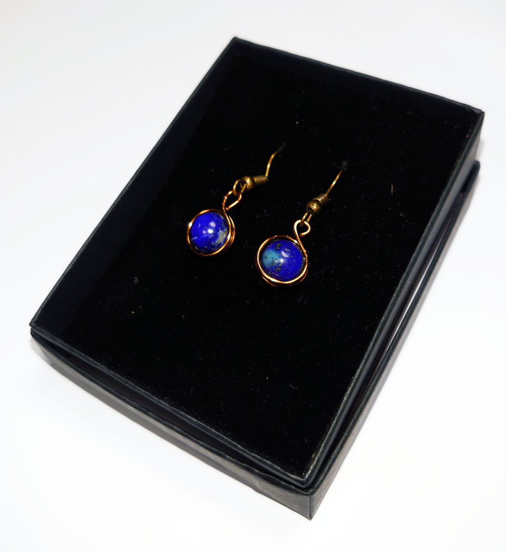 Earrings - Bronze with Lapis Lazuli Gemstones