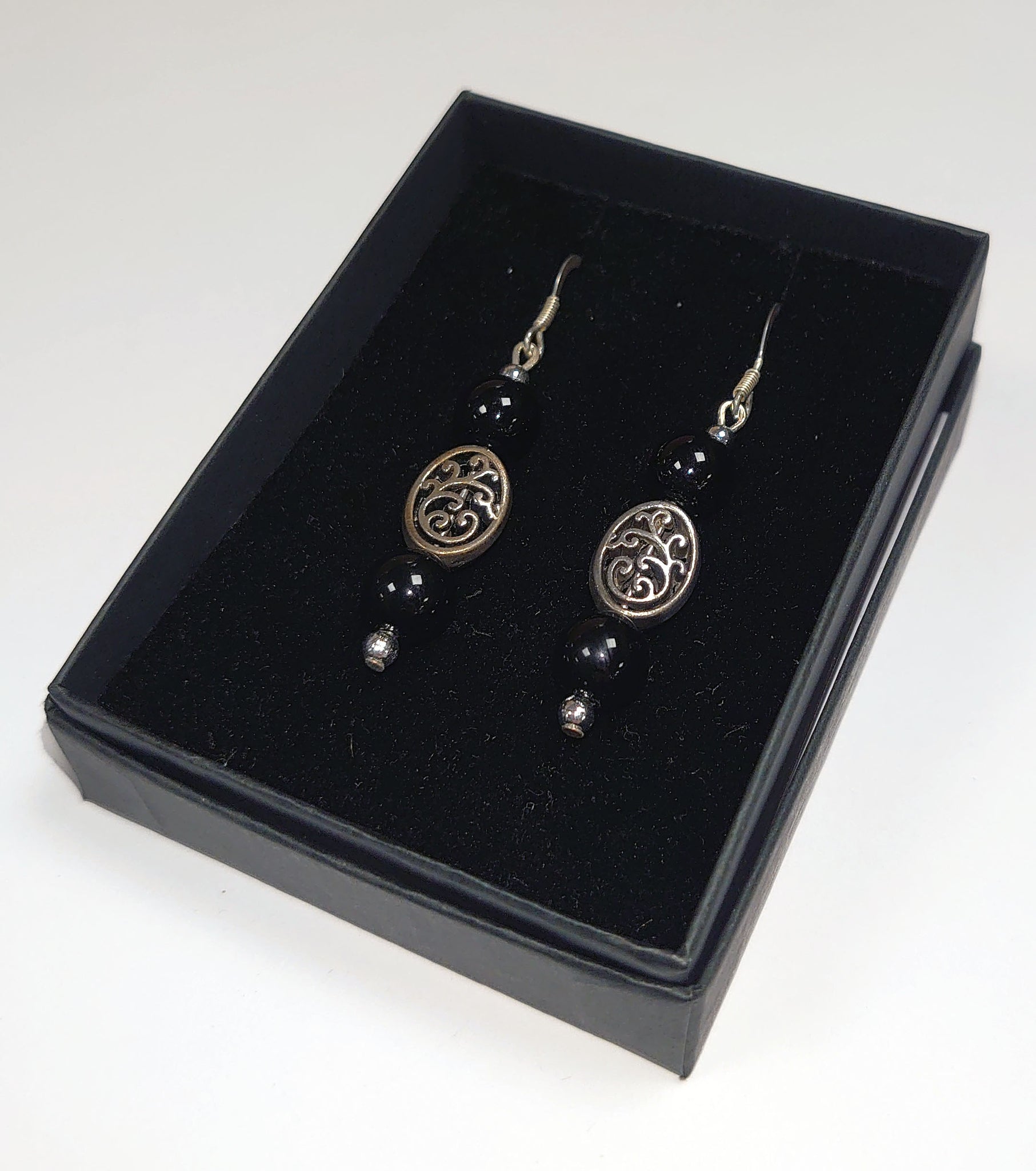 Earrings - Carved Filigree Black Onyx